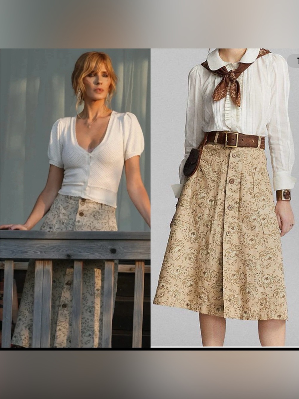 RRL Ralph Lauren Western Floral Linen Button Front A-Line Midi Skirt Yellowstone